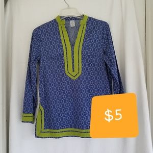 Blue Print Kurta with Green Trim